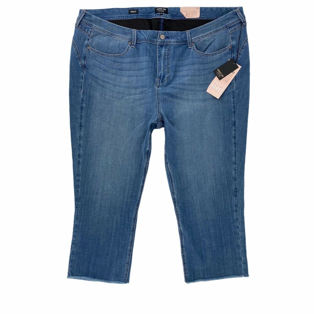 NYD Boost Skinny Crop Frayed Hem Shaping Jeans Womens Plus Size 28